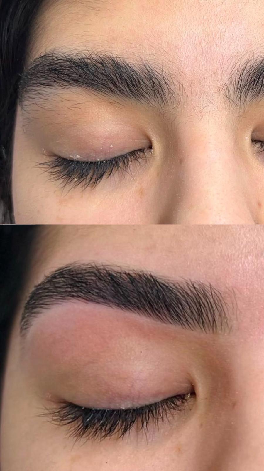 Eyebrow threading in progress